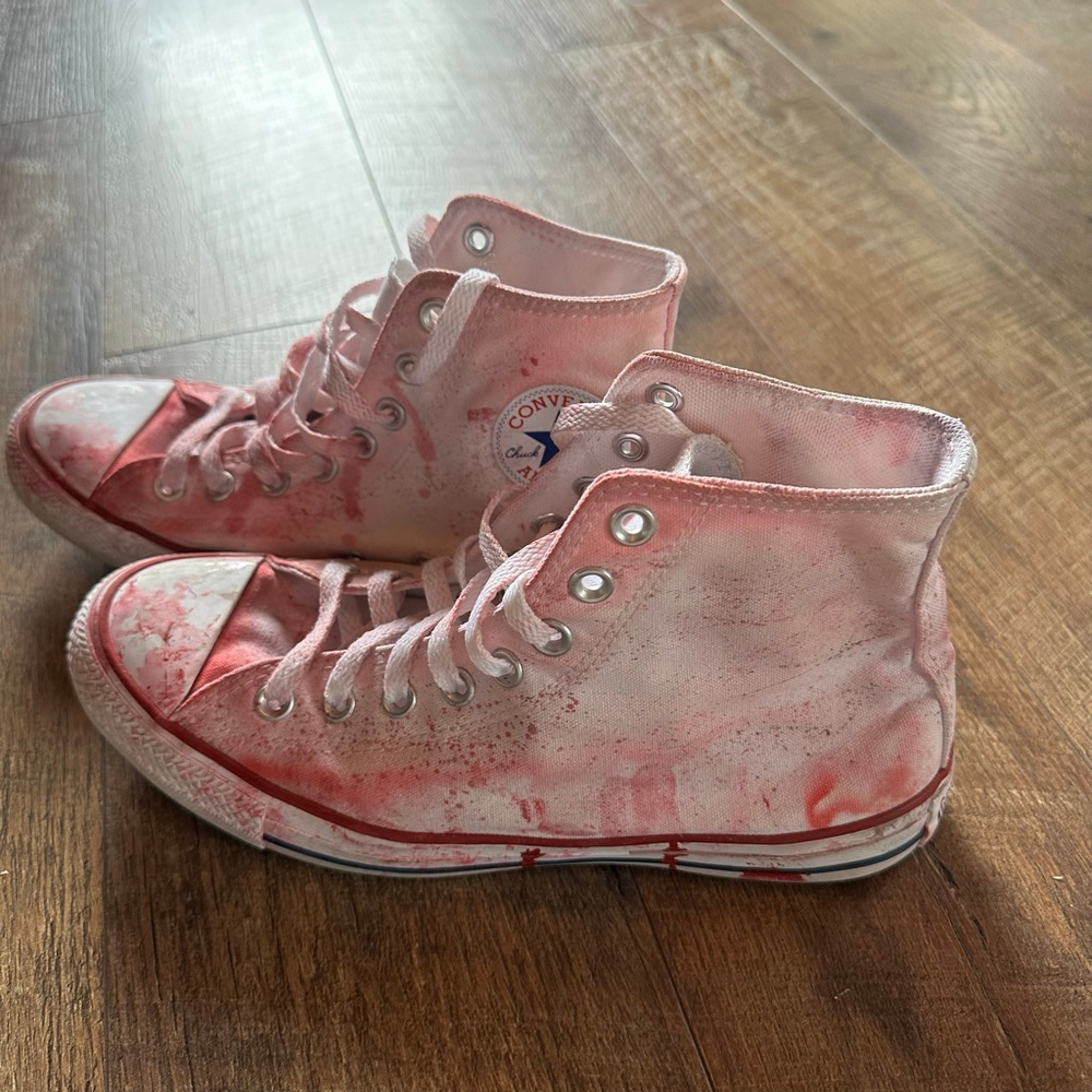 Women's Converse Red splatter White Chuck Taylor All Star High Top Sneakers US - Picture 4 of 8